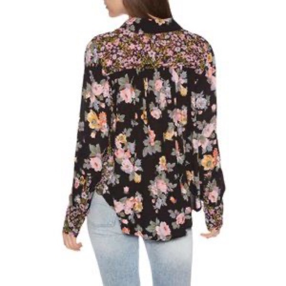 SOLD Free people Black & Peach Floral Hold on to Me Button-Up top - Picture 7 of 8